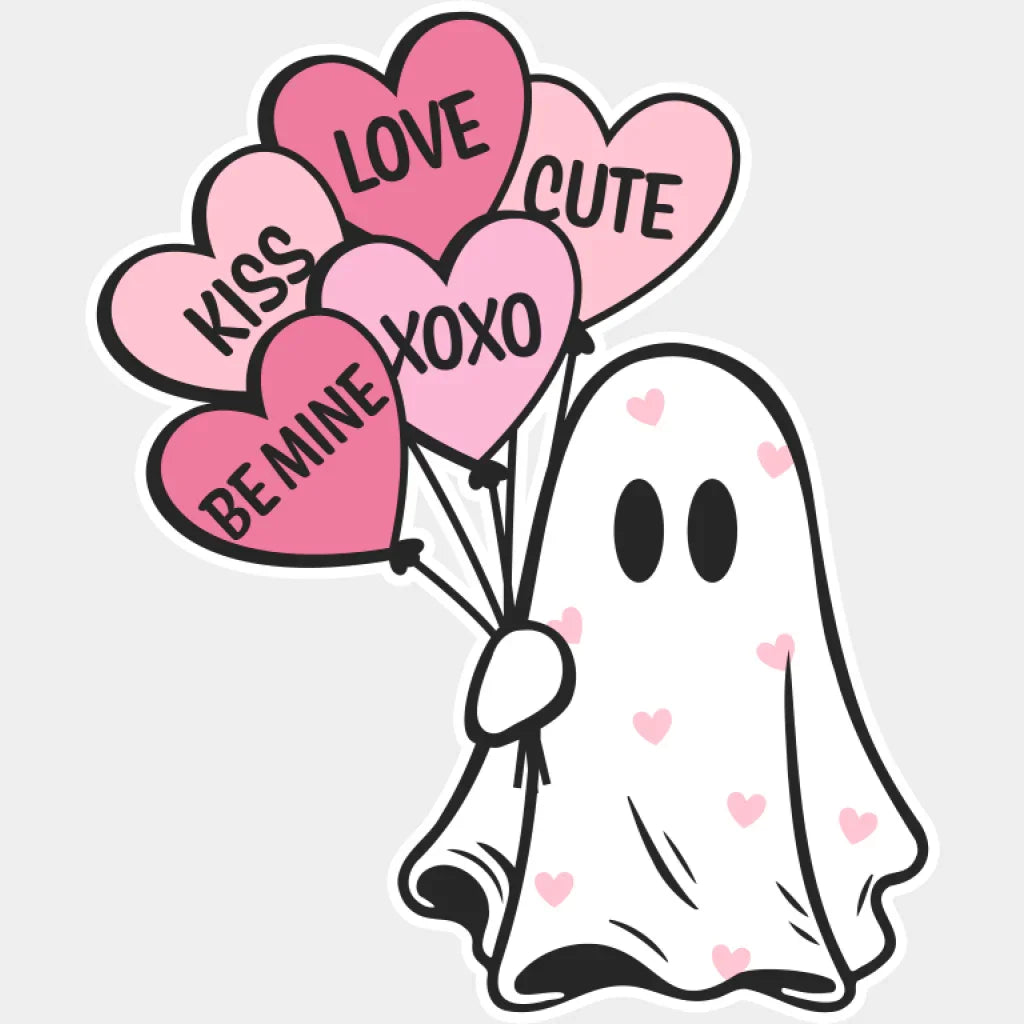 Kiss Love Be Mine Ghost - Valentine’s Day DTF Transfer Unisex - S & M (10’’) Light Color Design (See Imaging)
