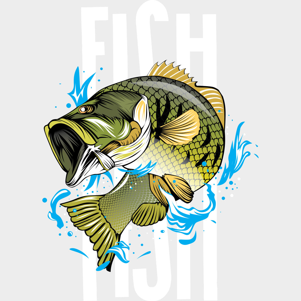 Largemouth Bass B&W - Fishing DTF Transfers Adult Unisex - S & M (10’’) / Light Color Design (See Imaging)