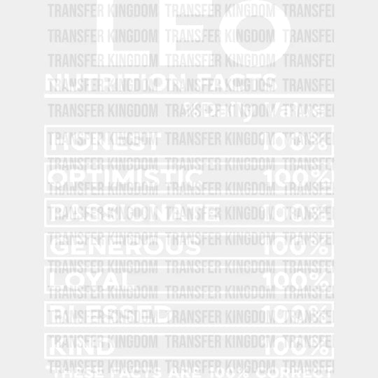 Leo Nutrition Facts - Zodiac & Horoscopes Dtf Heat Transfer Unisex S M (10’’) / Light Color