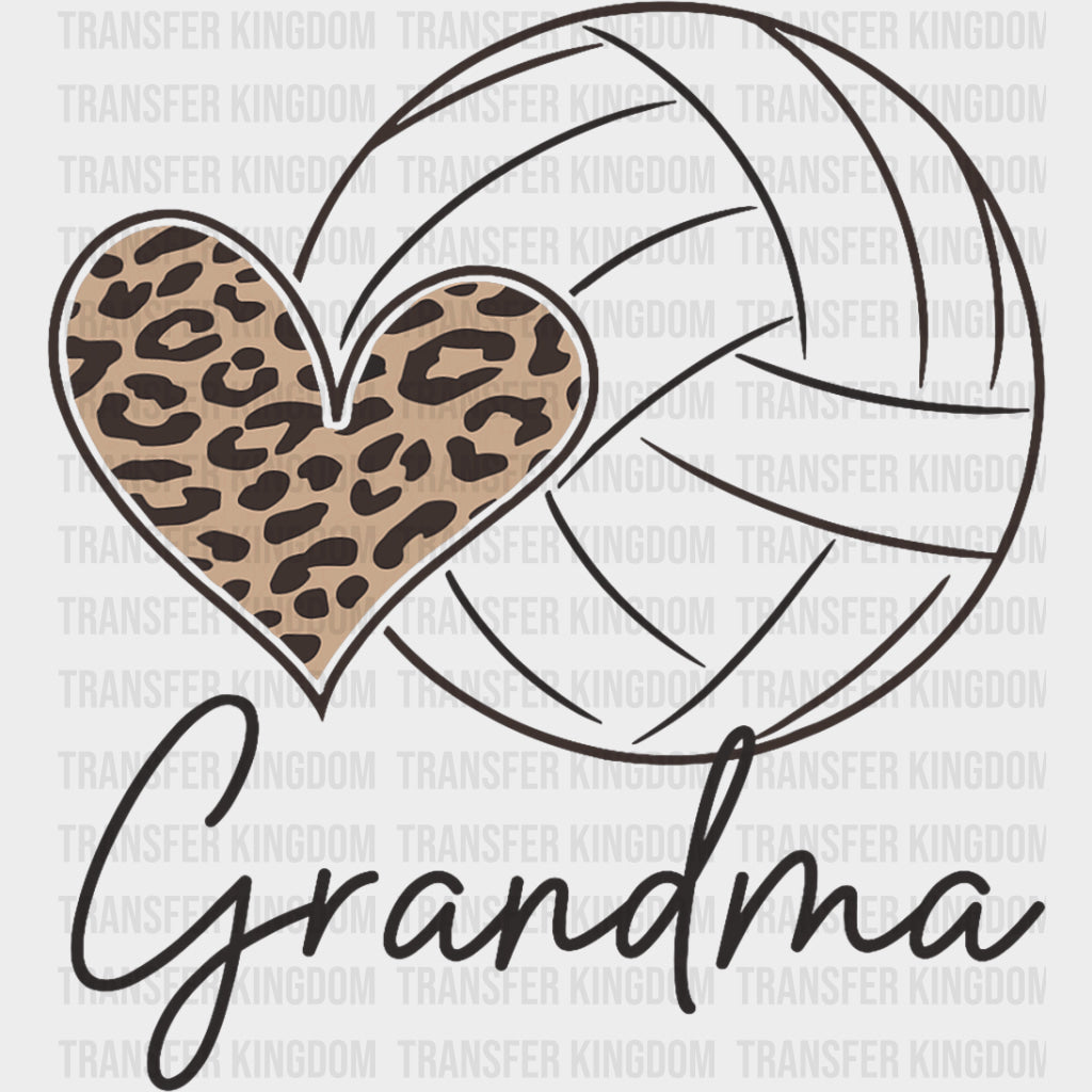 Leopard Print Heart Grandma - Volleyball DTF Transfers Adult Unisex - S & M (10’’) / Dark Color Design (See Imaging)