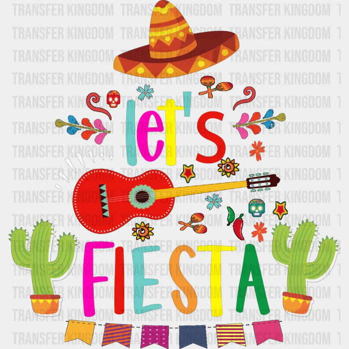 Let's Fiesta Guitar Hat Cactuses - Cinco De Mayo DTF Transfer