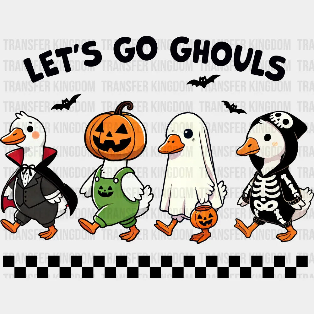 Let’s Go Ghouls Checkered Design Halloween DTF Transfer Adult Unisex S & M (10’’) / Dark Color Design (See Imaging)