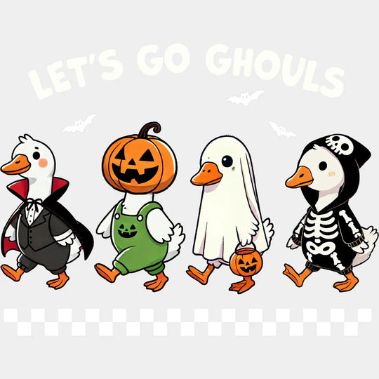 Let’s Go Ghouls Checkered Design Halloween DTF Transfer Adult Unisex S & M (10’’) / Light Color Design (See Imaging)