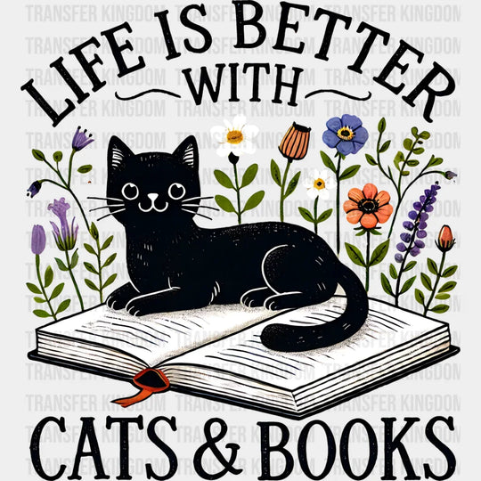 Life Is Better With Cats And Books - Iron On Dtf Transfer Unisex S & M (10’’) / Dark Color