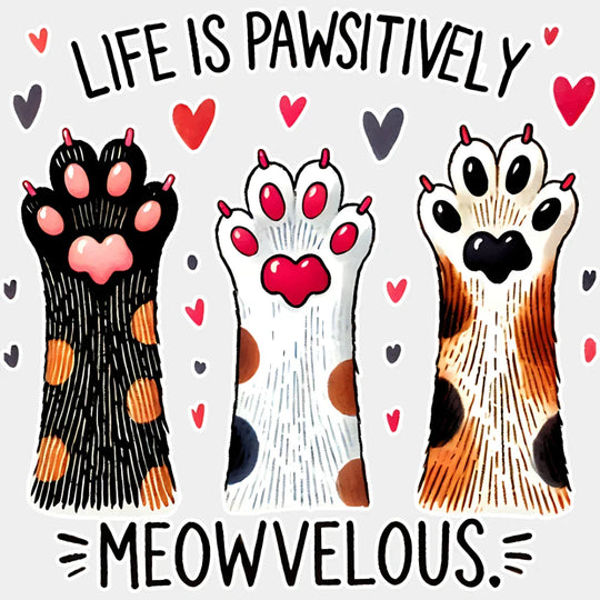 Life Is Pawsitively Meowvelous - Cats Iron On Dtf Transfer Unisex S & M (10’’) / Light Color