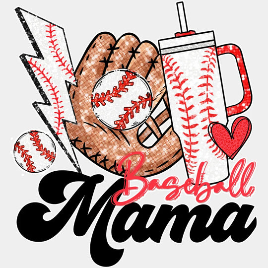 Lightning Glove And Cup Baseball Mama Design - Dtf Heat Transfer Unisex S & M (10’’) / Light