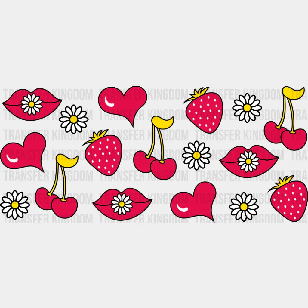 Lips Cherries Strawberries - General Cup Wrap UV Sticker Permanent UV DTF Decal UVDTF