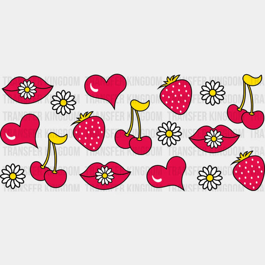 Lips Cherries Strawberries - General Cup Wrap UV Sticker Permanent UV DTF Decal UVDTF