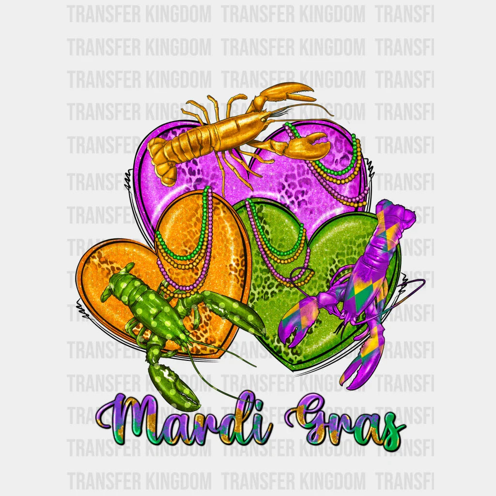 Lobster Hearts Mardi Gras Design- Dtf Heat Transfer