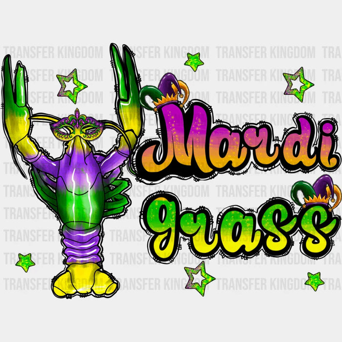 Mardi Gras Colorful Crawfish Design - Mardi Gras DTF heat transfer