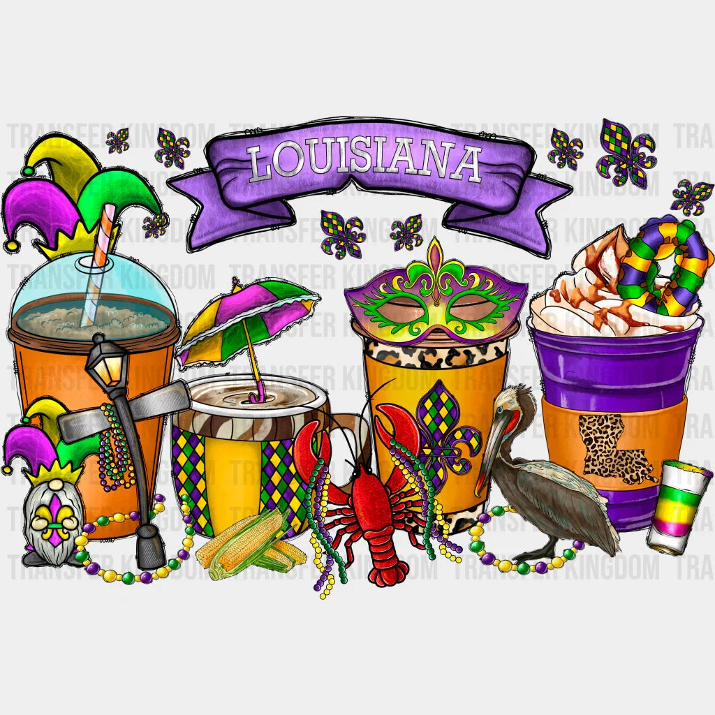 Louisiana Cups Design - Mardi Gras Dtf Heat Transfer
