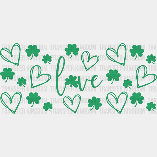 Love Heart Clovers - St Patrick Cup Wrap Uv Sticker Permanent Dtf Decal