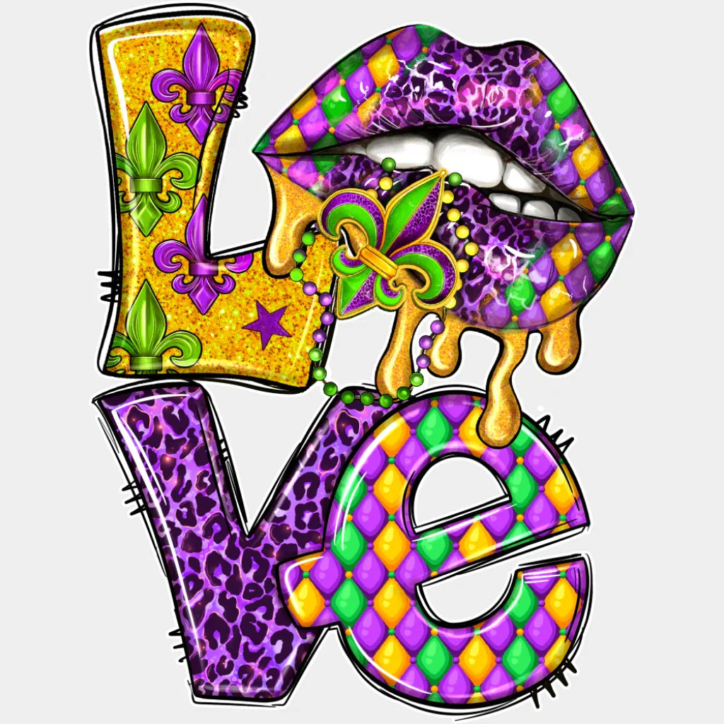 Love Lips - Mardi Gras DTF Transfer Adult Unisex - S & M (10’’) / Light Color Design (See Imaging)