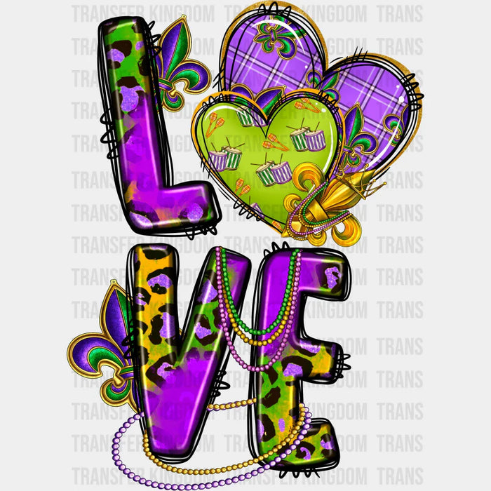 Love Mardi Gras Heart Balloons Design - Mardi Gras DTF heat transfer