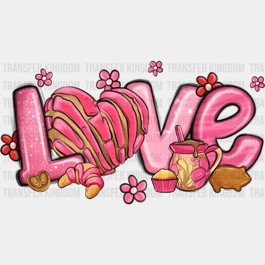 Love Pink Heart And Flowers - Valentine’s Day Dtf Transfer Unisex S & M (10’’) / Dark Color