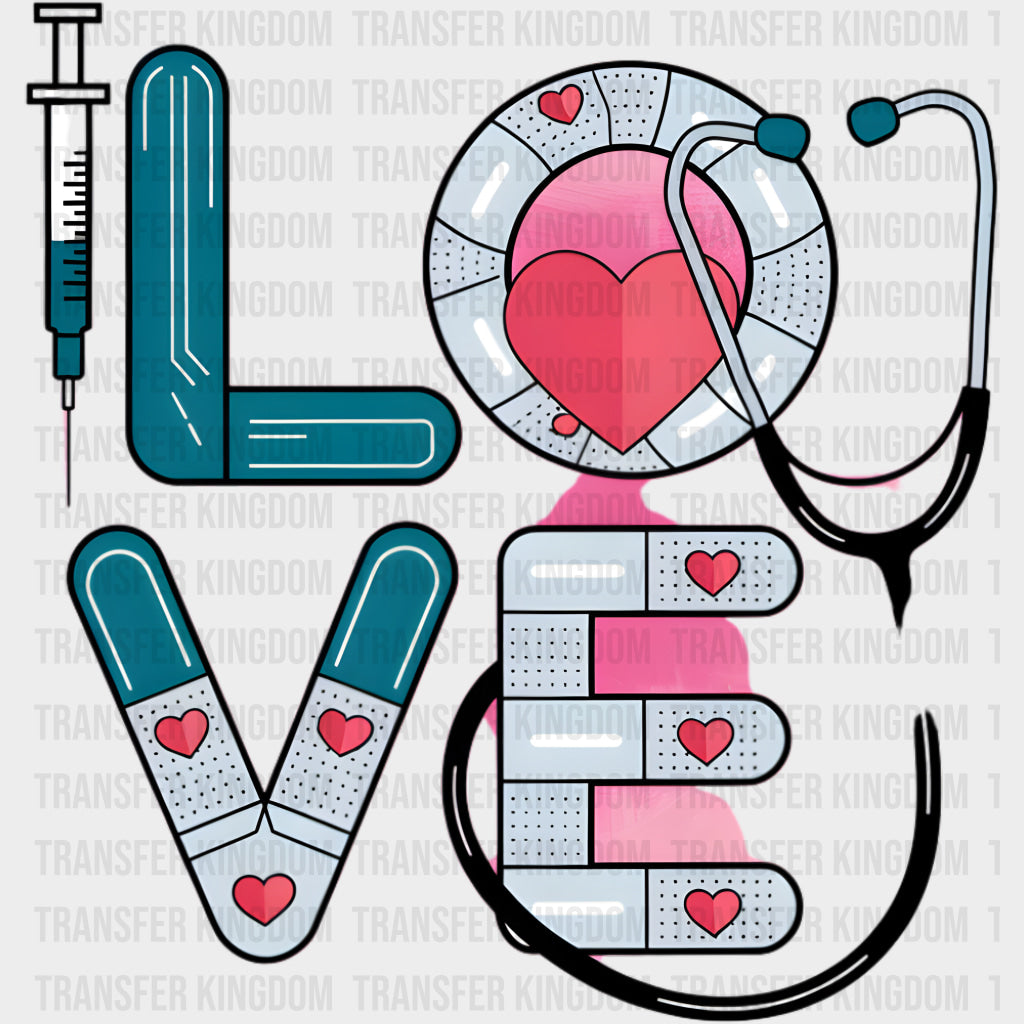 Love Stethoscope - Nurse DTF Transfers Adult Unisex - S & M (10’’) / Dark Color Design (See Imaging)