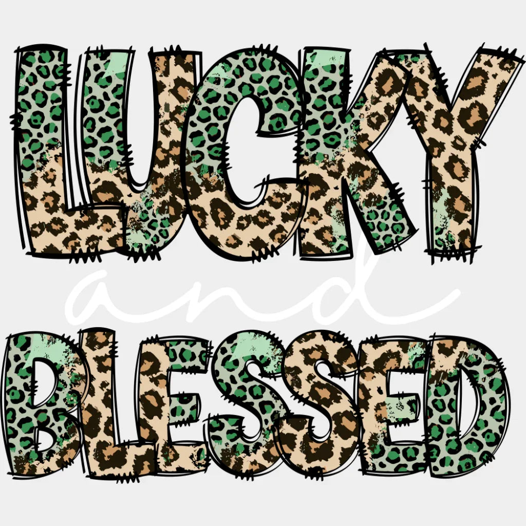 Lucky And Blessed Cheetah Print - St. Patrick’s Day DTF Transfer Adult Unisex - S & M (10’’) / Light Color Design (See