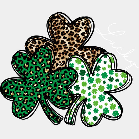 Lucky Clovers Cheetah Print - St. Patrick’s Day DTF Transfer Adult Unisex - S & M (10’’) / Light Color Design (See