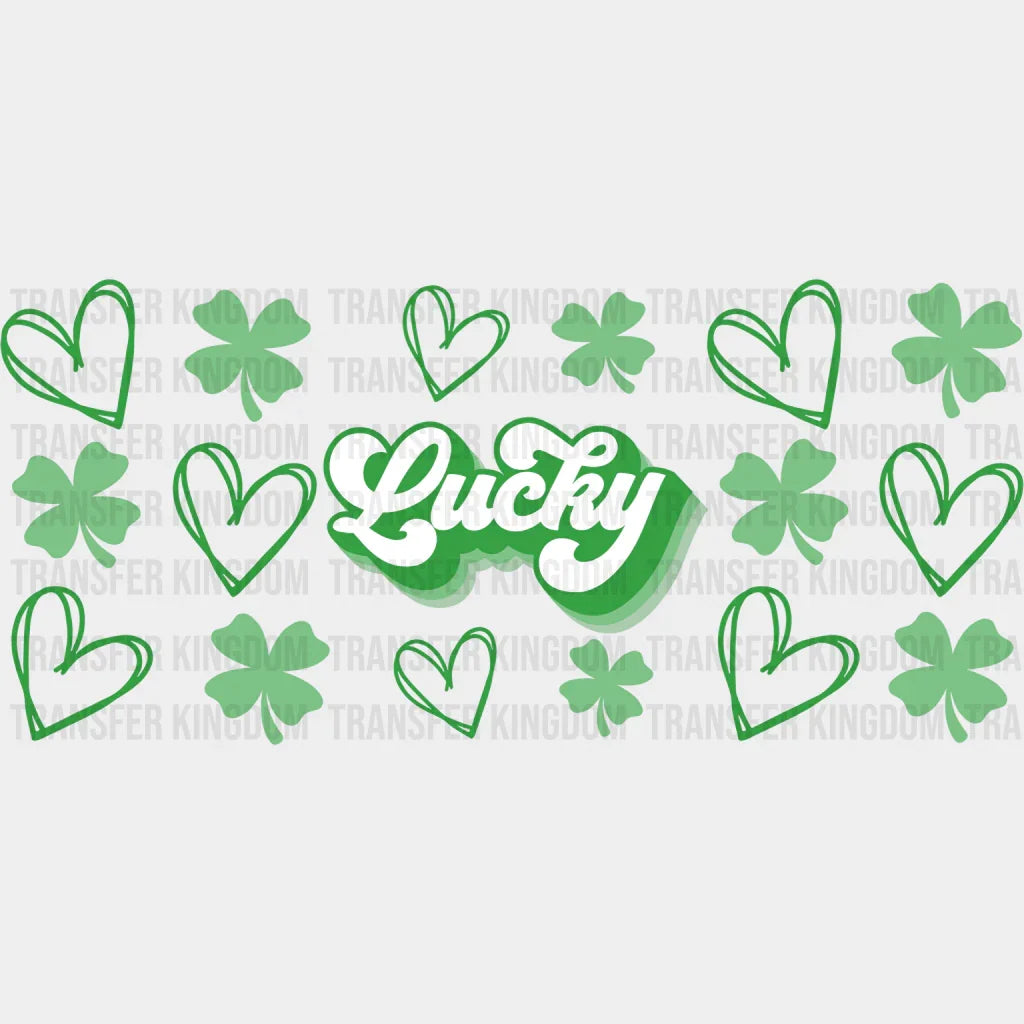 Lucky Green Hearts - St Patrick Cup Wrap Uv Sticker Permanent Dtf Decal