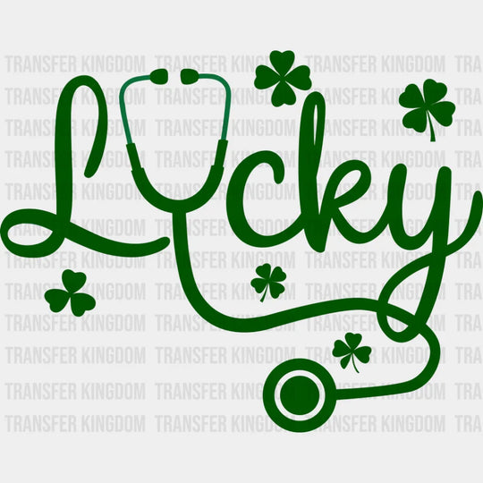 Lucky Stethoscope And Clovers - St. Patrick’s Day DTF Transfer Adult Unisex - S & M (10’’) / Green Color Design (See