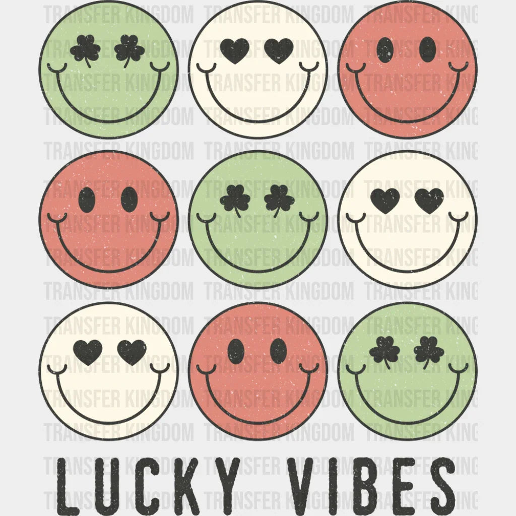Lucky Vibes Smileys - St. Patrick’s Day DTF Transfer Adult Unisex - S & M (10’’) / Dark Color Design (See Imaging)