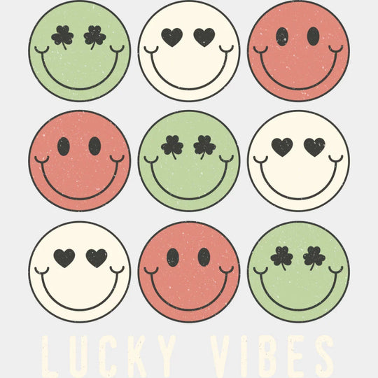 Lucky Vibes Smileys - St. Patrick’s Day DTF Transfer Adult Unisex - S & M (10’’) / Light Color Design (See Imaging)