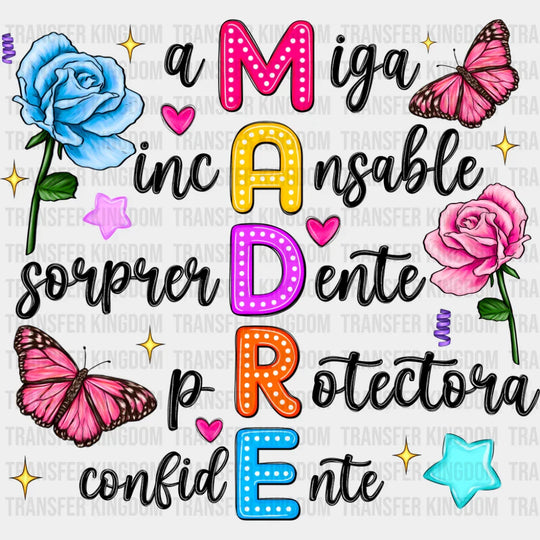 Madre Flowers Design - Mother’s Day DTF Transfer Adult Unisex - S & M (10’’) / Dark Color Design (See Imaging)