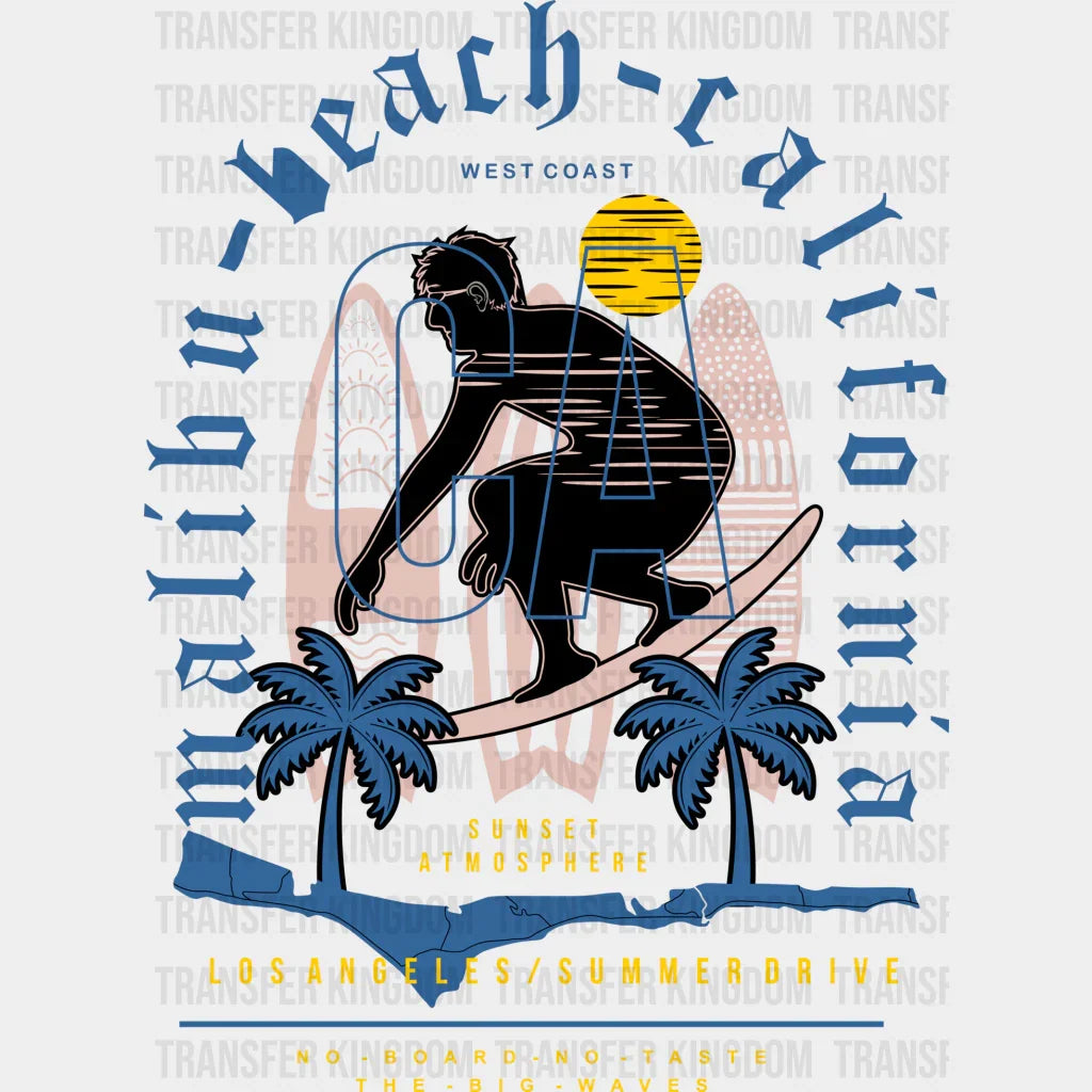 Malibu Beach California - Surfing Dtf Heat Transfer