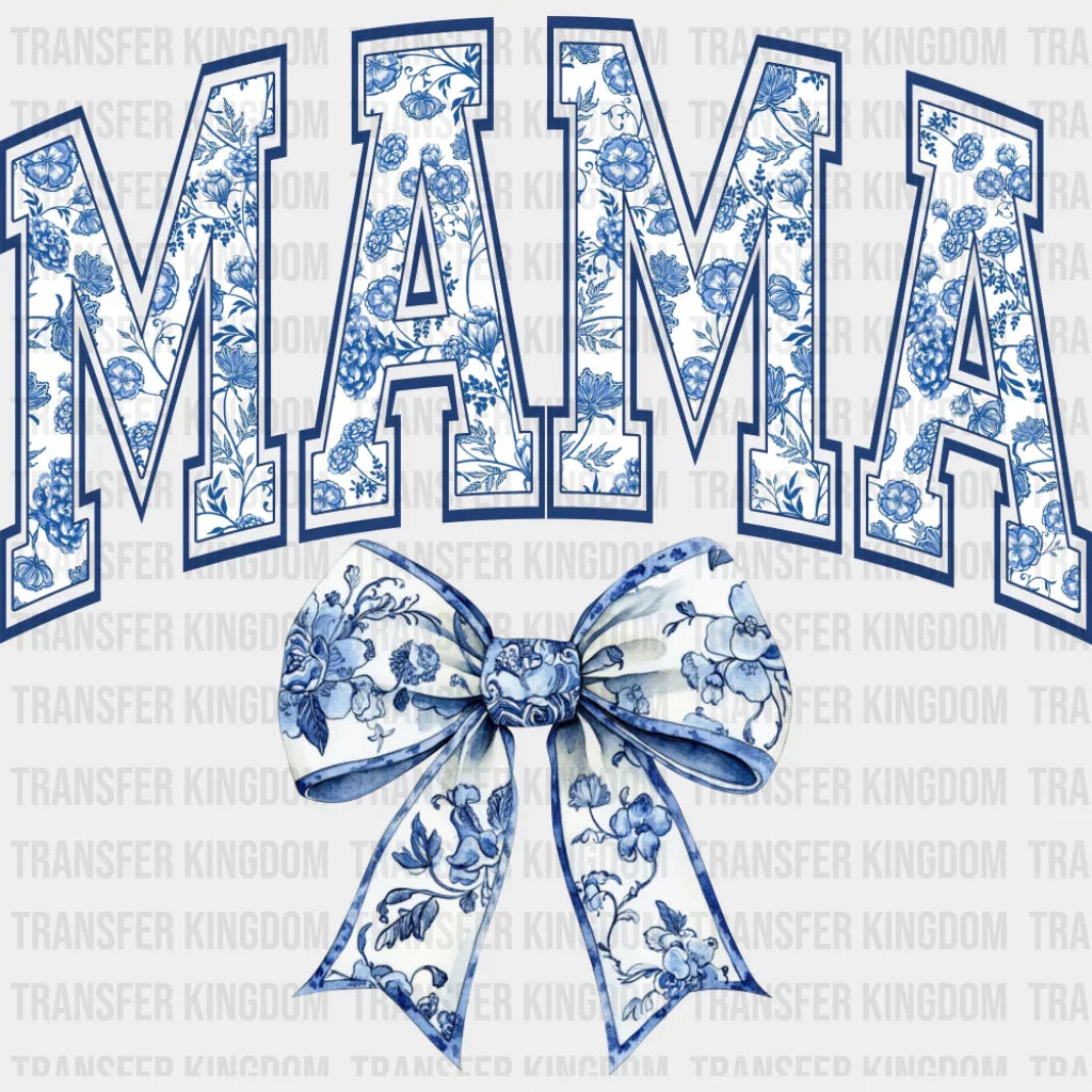 Mama Blue Ribbon Porcelain Pattern Design - Mother’s Day Dtf Transfer