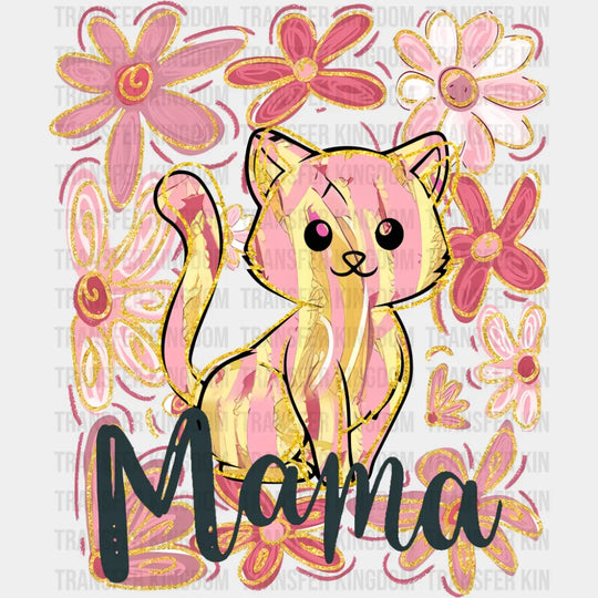 Mama Cat Pink Flowers - Mother’s Day DTF Transfer