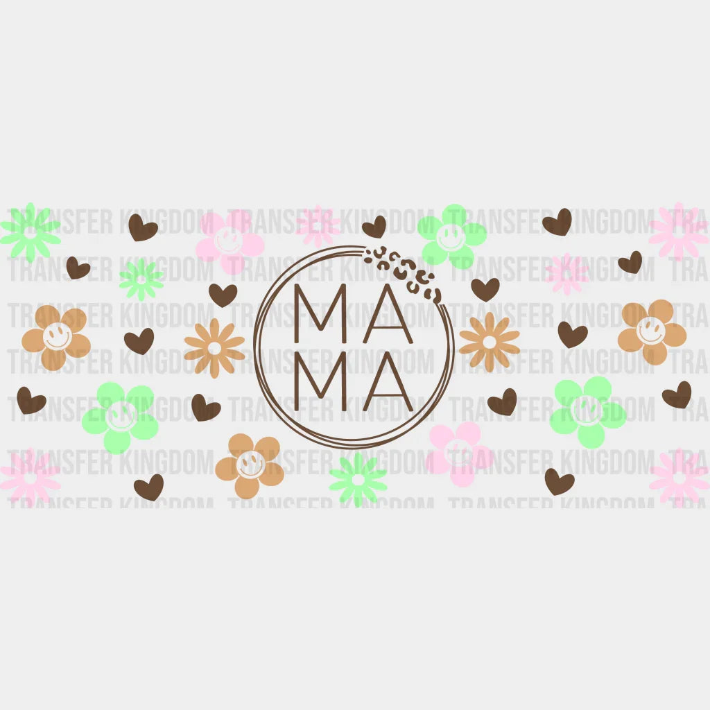 Mama Flowers Circle Design Uv Dtf Transfer Cup Wrap Sticker