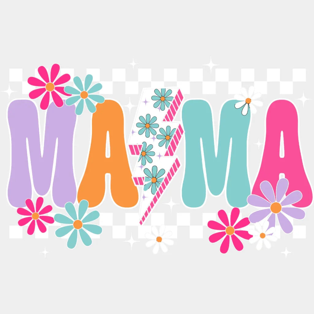 Mama Flowers Lightning Bolt - Mother’s Day DTF Transfer Adult Unisex - S & M (10’’) / Light Color Design (See Imaging)