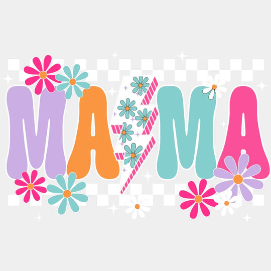 Mama Flowers Lightning Bolt - Mother’s Day DTF Transfer Adult Unisex - S & M (10’’) / Light Color Design (See Imaging)