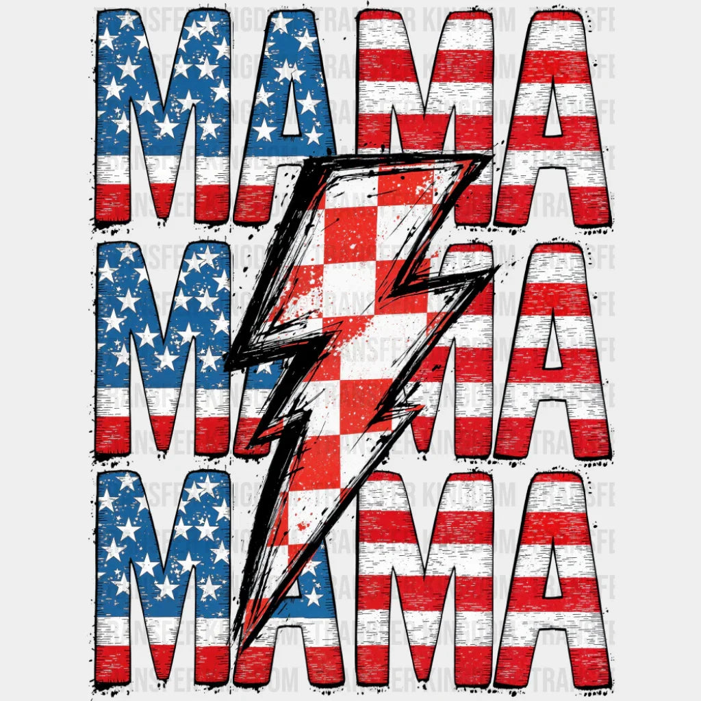 Mama Lightning Bolt - 4th Of July DTF Transfer Adult Unisex - S & M (10’’) / Dark Color Design (See Imaging)