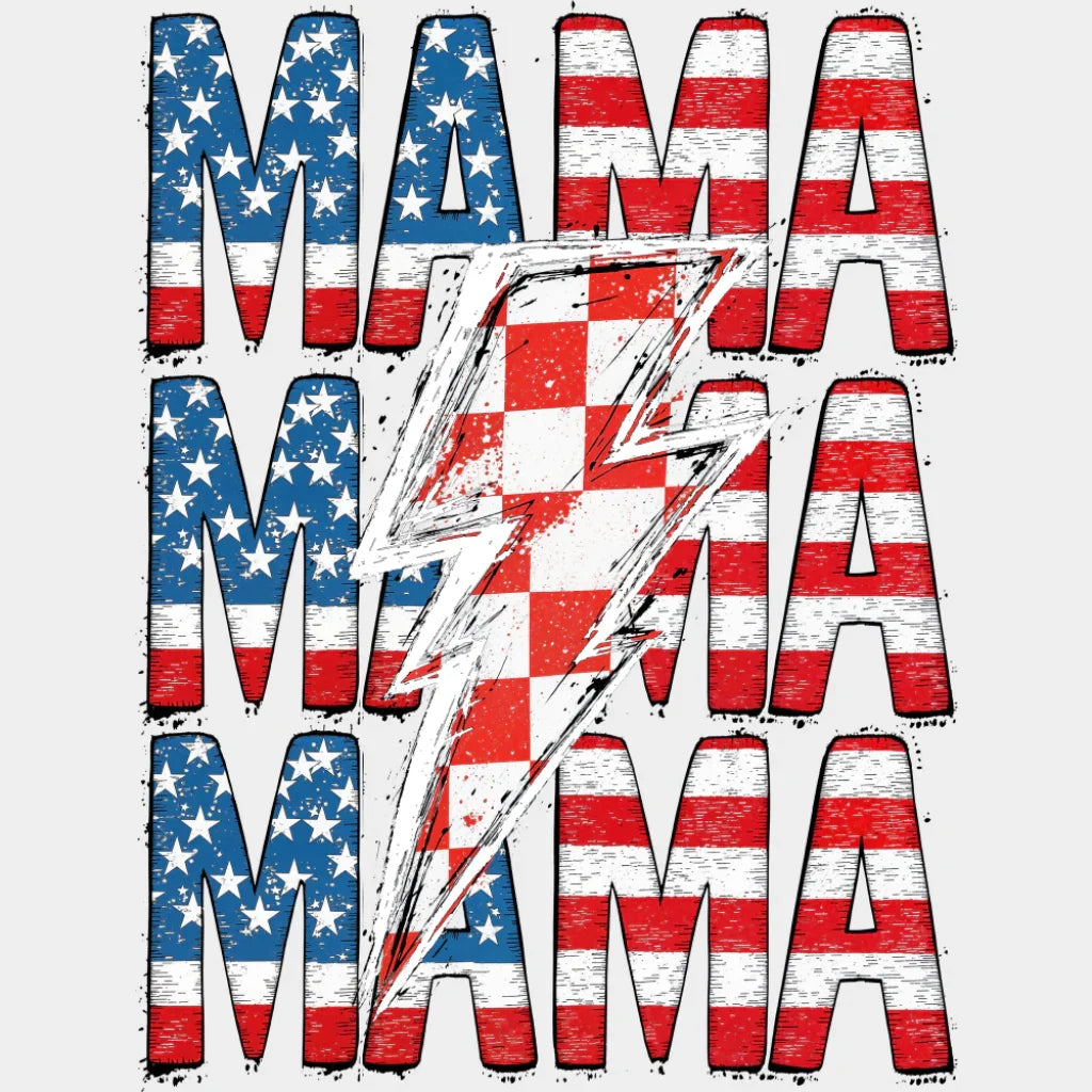 Mama Lightning Bolt - 4th Of July DTF Transfer Adult Unisex - S & M (10’’) / Light Color Design (See Imaging)