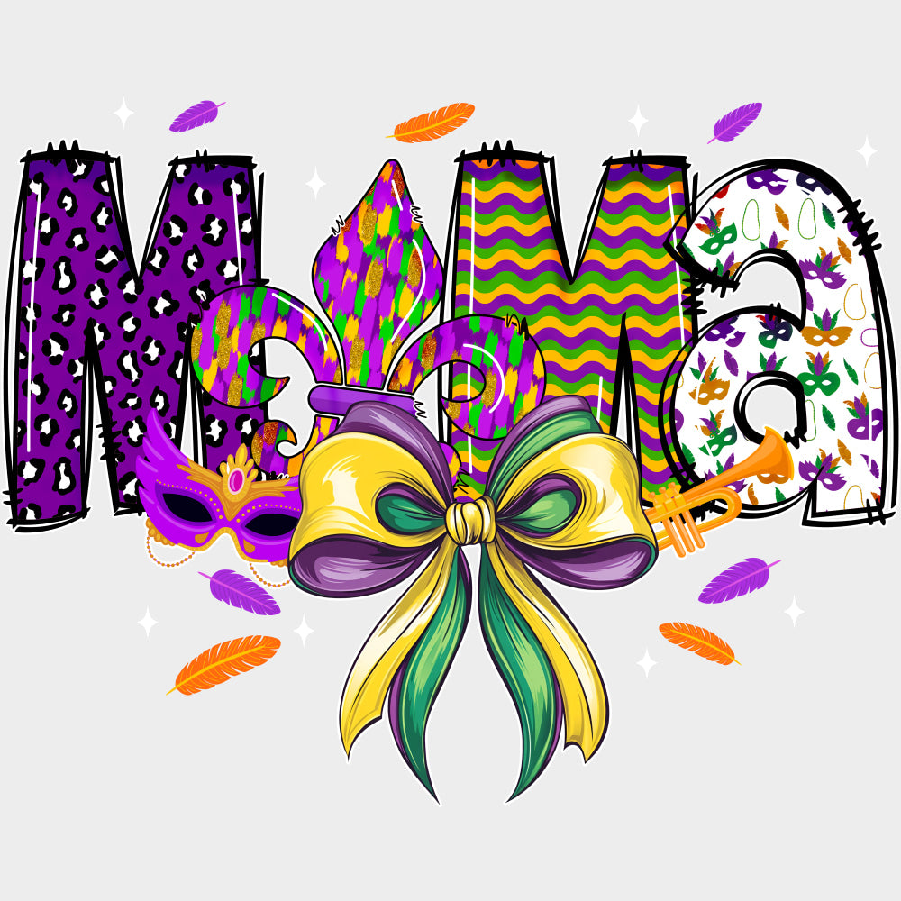 Mama - Mardi Gras DTF Transfers Adult Unisex - S & M (10’’) / Light Color Design (See Imaging)