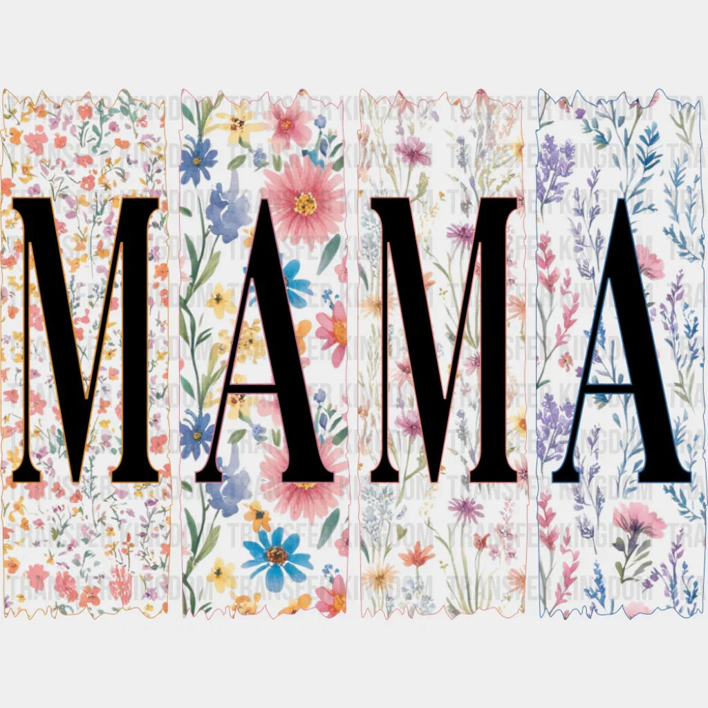 Mama Pink & Blue Flowers B&W - Mother’s Day DTF Transfer Adult Unisex - S & M (10’’) / Dark Color Design (See Imaging)