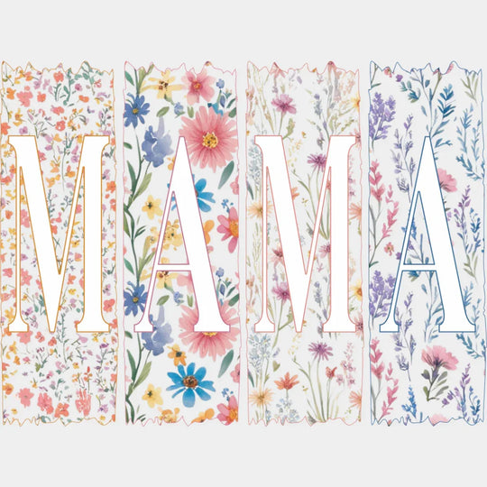 Mama Pink & Blue Flowers B&W - Mother’s Day DTF Transfer Adult Unisex - S & M (10’’) / Light Color Design (See Imaging)