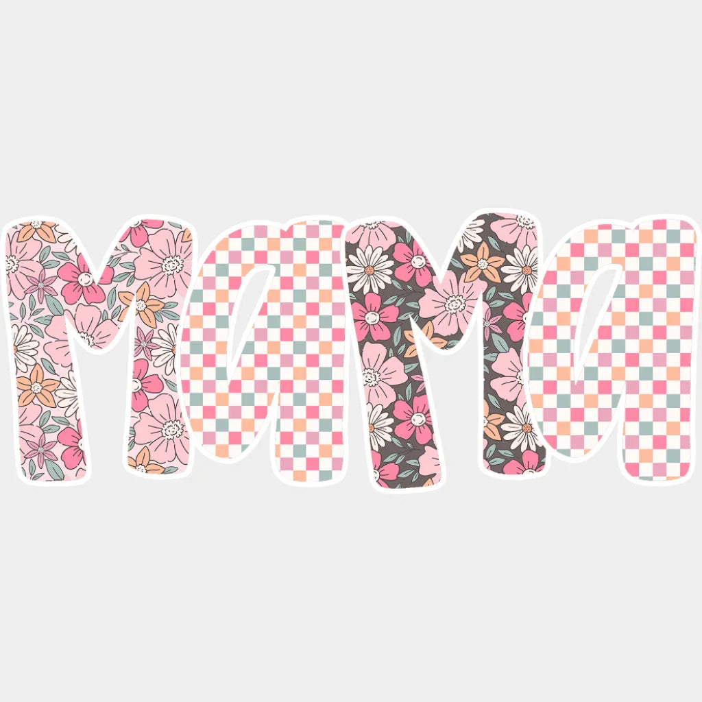 Mama Pink Checkered Design - Mother’s Day DTF Transfer Adult Unisex - S & M (10’’) / Light Color Design (See Imaging)