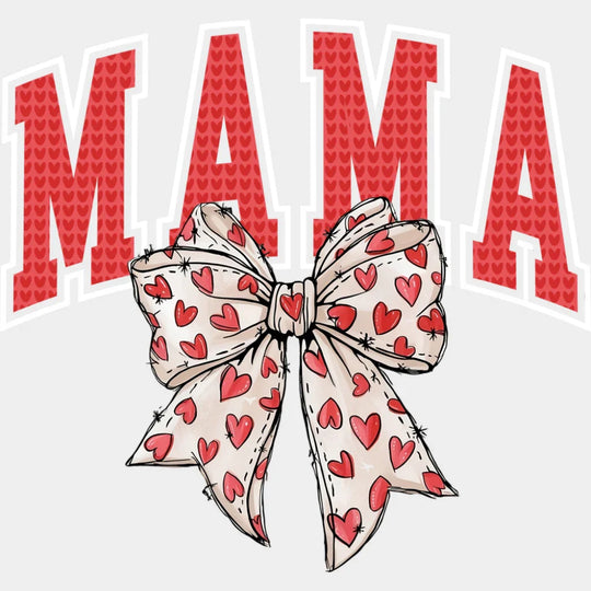 Mama Red And White Heart Bowtie - Mother’s Day DTF Transfer Adult Unisex - S & M (10’’) / Light Color Design (See