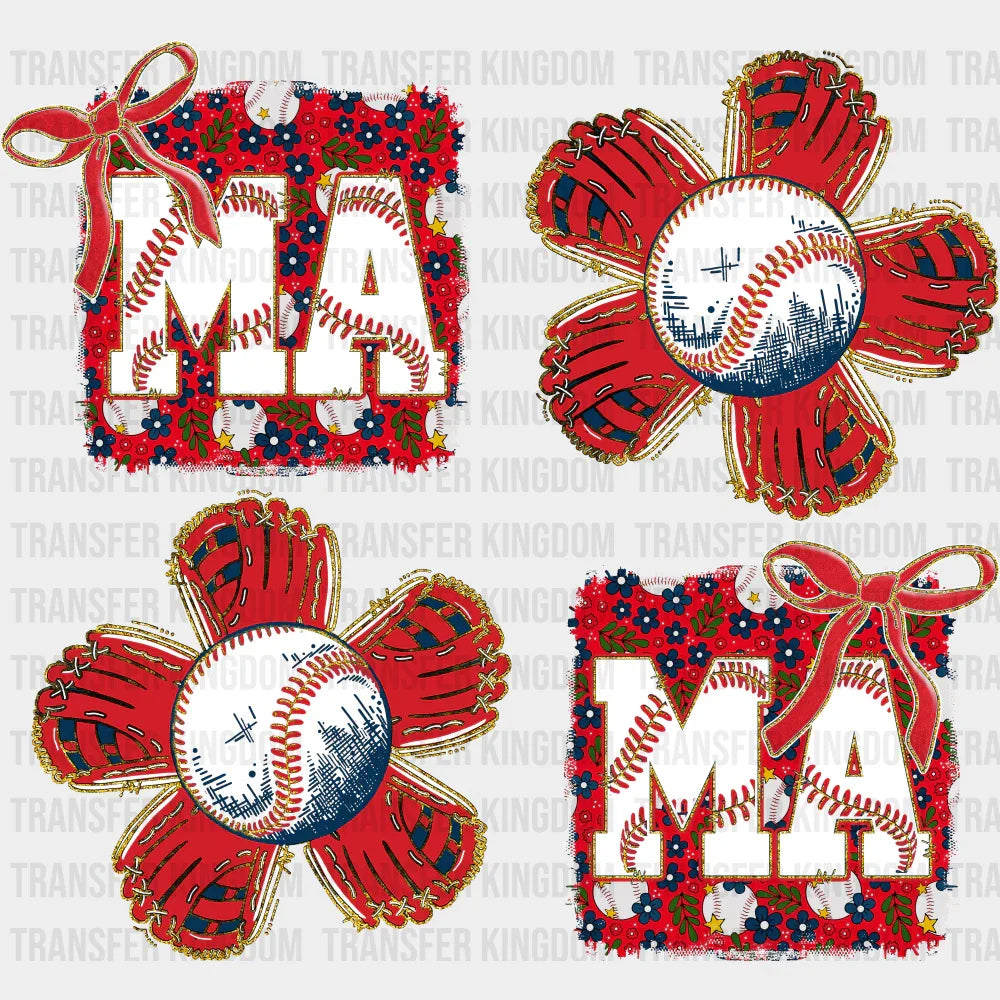 MAMA Red Baseball Flowers - Baseball DTF Transfer