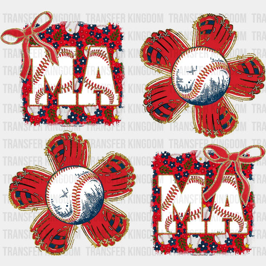 MAMA Red Baseball Flowers - Baseball DTF Transfer