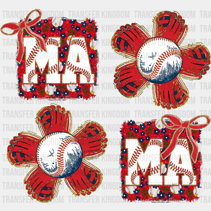 MAMA Red Baseball Flowers - Baseball DTF Transfer
