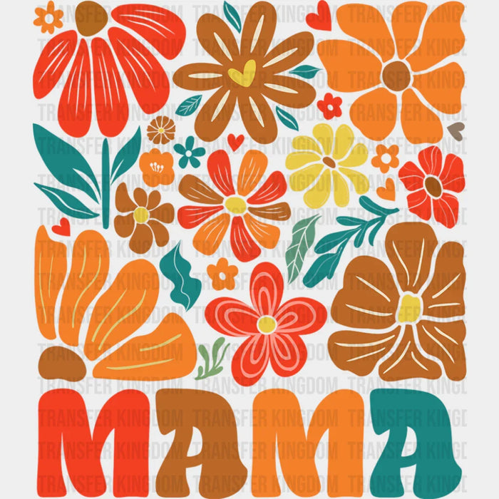 Mama Red Brown Blue Flowers - Mother's Day DTF Transfer