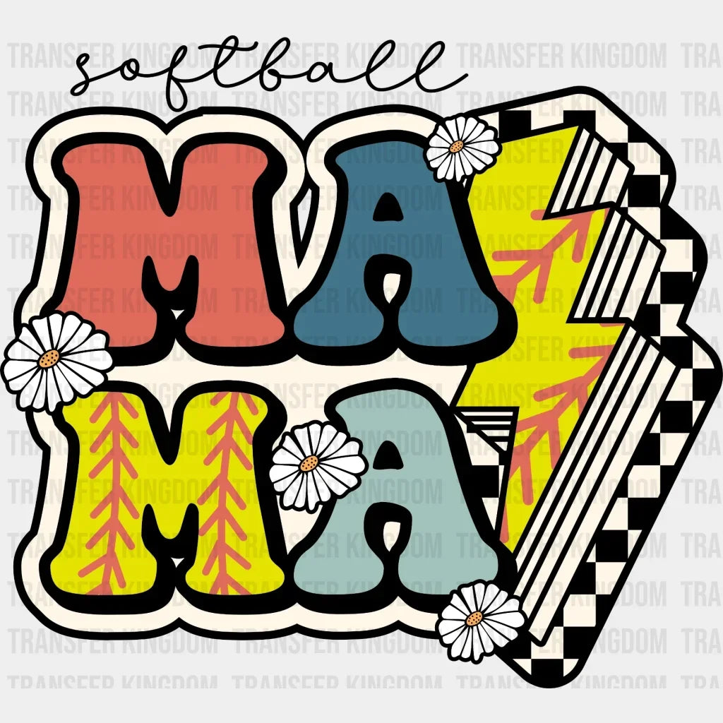 Mama Softball Lightning Retro Dtf Transfer