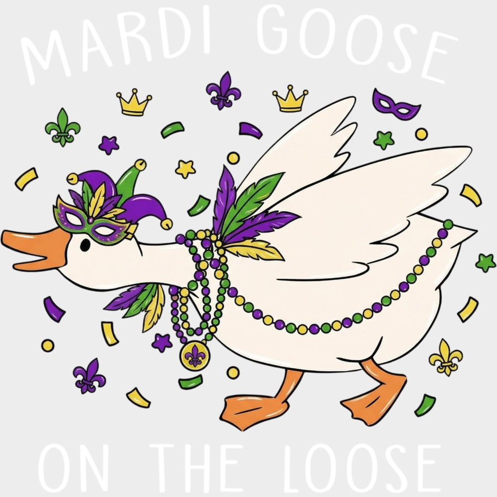 Mardi Goose On The Loose B&W - Mardi Gras DTF Transfers Adult Unisex - S & M (10’’) / Light Color Design (See Imaging)