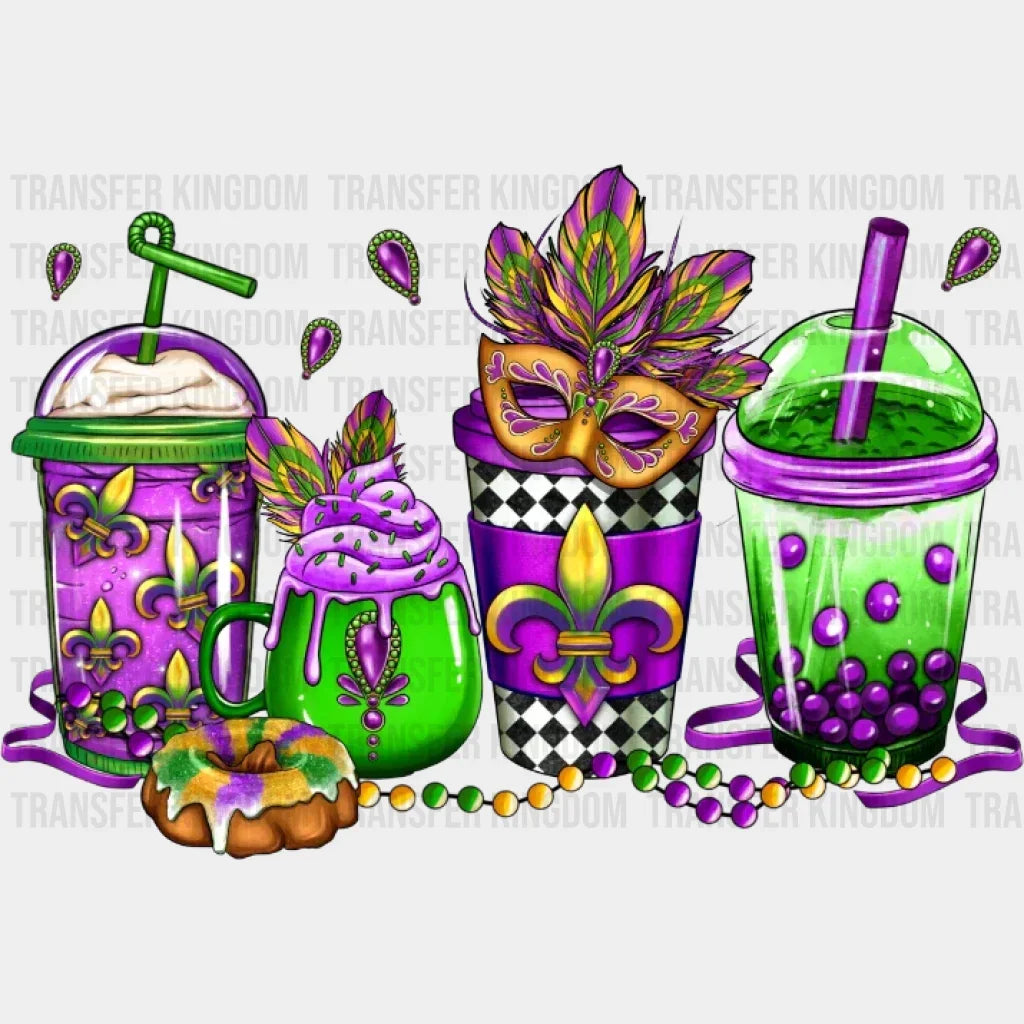Mardi Gras Coffee Cups Design- Dtf Heat Transfer