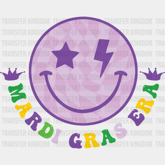 Mardi Gras Era Smiley - Mardi Gras DTF Transfer Adult Unisex - S & M (10’’) / Dark Color Design (See Imaging)