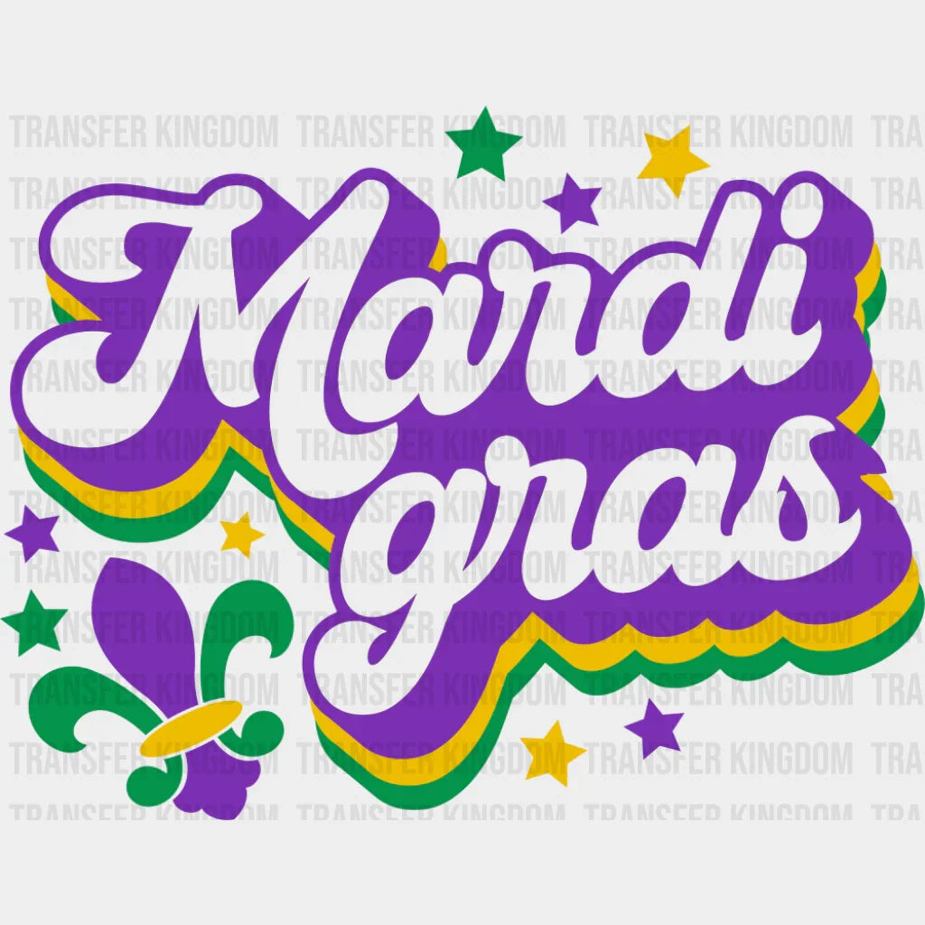 Mardi Gras Fleur de Lis - Mardi Gras DTF Transfer Adult Unisex - S & M (10’’) / Dark Color Design (See Imaging)