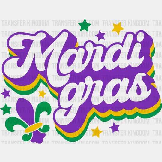 Mardi Gras Fleur de Lis - Mardi Gras DTF Transfer Adult Unisex - S & M (10’’) / Dark Color Design (See Imaging)